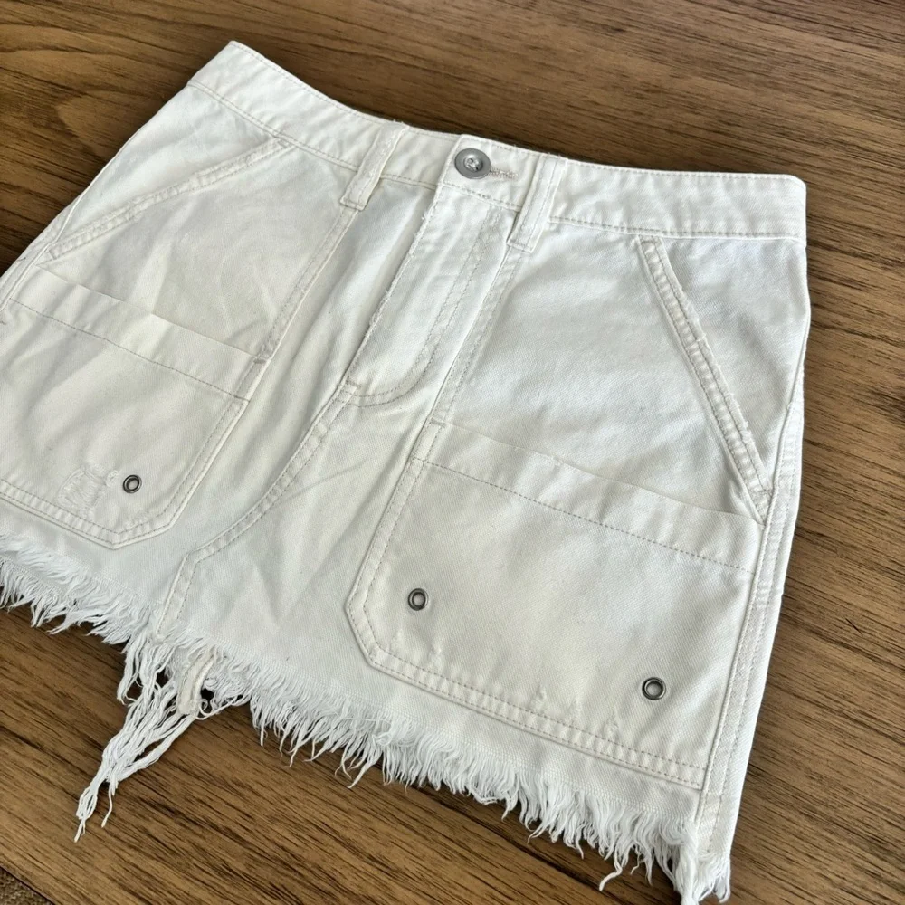 New! Free People Canvas‎ Relaxed Cargo Denim Mini Skirt Size 26 Coastal Cowgirl